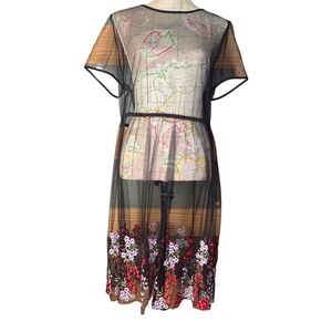 FOREVER 21 PLUS Size 2X Black Sheer Mesh Red Pink Floral Embroidery Mini Dress